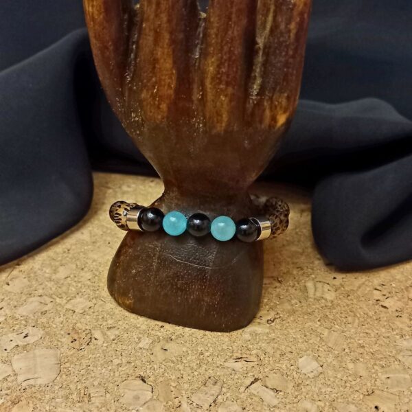 Bracelet en perles de bois de Patikan associé à l’amazonite et à l’onyx - Or Alam Bijoux