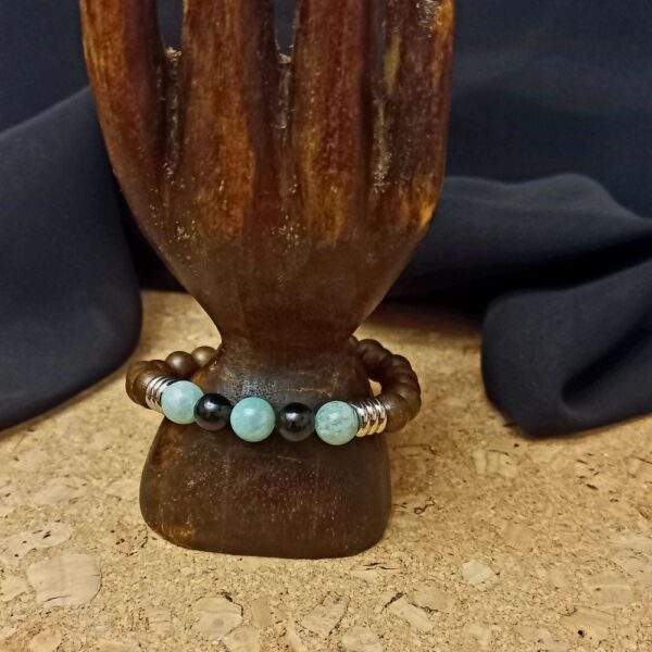 Bracelet en perles de bois de Roblès et Amazonite ou Tourmaline - Or Alam Bijoux