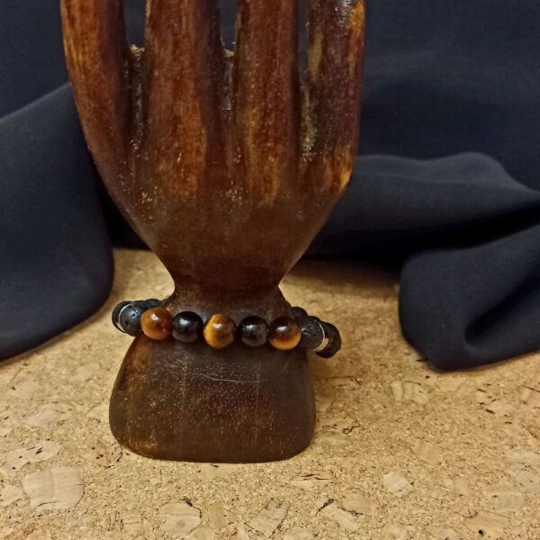 Bracelet en pierre de lave et œil du tigre ou tourmaline - Or Alam Bijoux